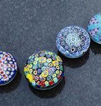 Yao Yuan Handcrafted Glass Paperweight - Beautiful Flower Figurine, Unique Desk Accessory for Home or Office (Yellow millefiori, 4 in)
