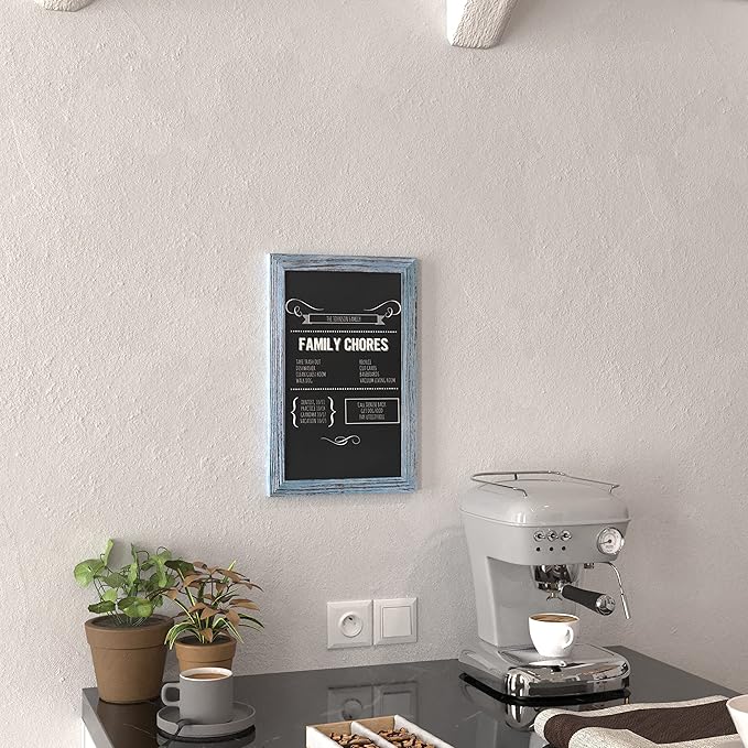 HBCY Creations 11" x 17" Rustic Blue Solid Wood Frame Wall Chalkboard, Magnetic Surface, Home Décor, Restaurant & Café Menus, Blackboard, Includes Chalk, Eraser & Hanging Hardware