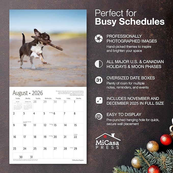 MICASA PRESS Chihuahua Puppies 2026 Wall Calendar 12 Month | 12" x 24" Open | Thick & Sturdy Paper | Holiday Gift | Cute Puppy Dog Calendar 2026