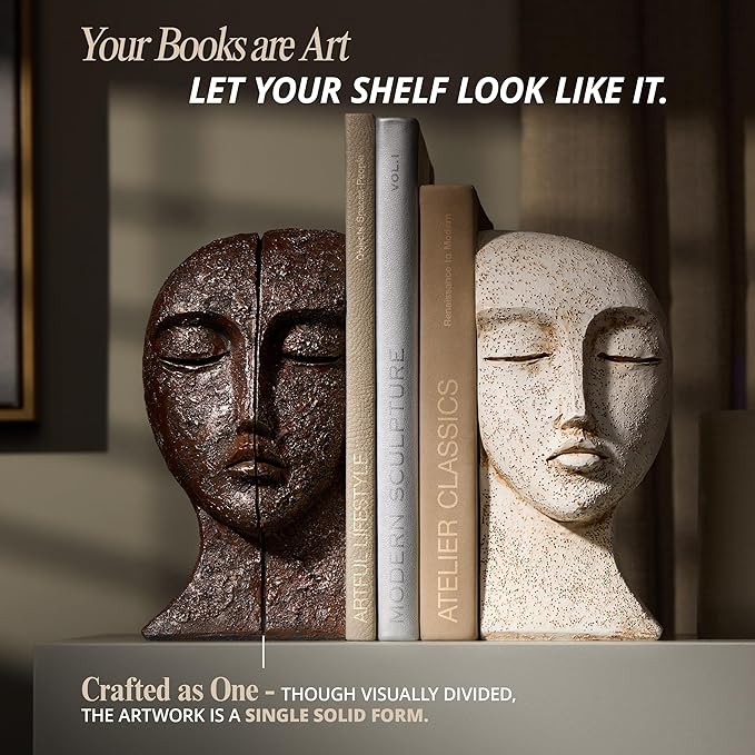 Heavy Duty Book Ends for Shelves - Book Ends for Heavy Books, Book Stopper for Shelves, Bookends for Shelves, Book Ends Unique, Bookends Decorative, Aesthetic Bookshelf Decor, The Tranquil Faces