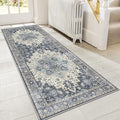 GENIMO 2x7 Runner Rugs for Hallway, Machine Washable Non Slip Vintage Rugs, Low Pile Lightweight Soft Print Rug for enrtyway, Corridor, Home Office, Kitchen, Center Blue