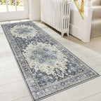 GENIMO 2'6"x10 Runner Rugs for Hallway, Machine Washable Non Slip Vintage Rugs, Low Pile Lightweight Soft Print Rug for enrtyway, Corridor, Home Office, Kitchen, Center Blue