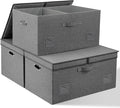 Graciadeco 75 Quarts Extra Large Decorative Storage Bins with Lids, 3 Packs Gray Collapsible Storage Bins with Lids, Stackable Storage Bins Decorative Box Storage With Lid Extra Large
