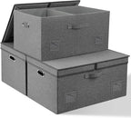 Graciadeco 75 Quarts Extra Large Decorative Storage Bins with Lids, 3 Packs Gray Collapsible Storage Bins with Lids, Stackable Storage Bins Decorative Box Storage With Lid Extra Large