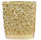 Hymmah Bathroom Trash Can 1.8 Gallon(7 Liter) Small Kitchen Garbage Can,Decor Wastebasket for Bedroom Office,Resin Hand-Carved Rose Flower Gold