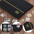 120 Pockets Stamp Album - Mixed Sizes Double-side Pages Artificial Leather Postage Stamp Holder Storage Book for Currency Banknotes Paper Folding Money Bills Documents Collection Black AS03MX1BK