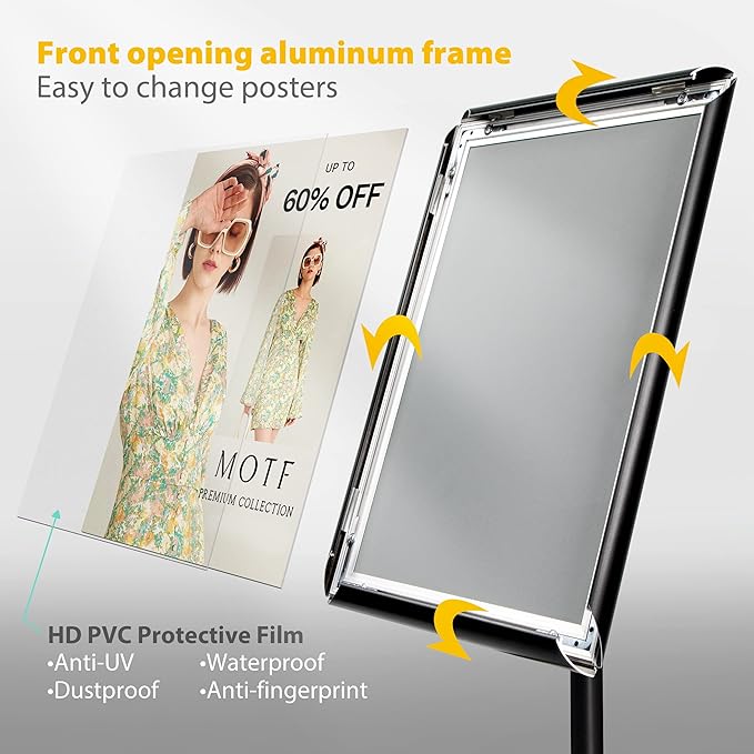 VAIIGO 8.5"x11" Pedestal Poster Holder Stand with Heavy Duty Solid Steel Base, Adjustable Floor Standing Sign Holder for Vertical and Horizontal View, Super Stable Display, Black