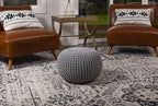 BIRDROCK HOME Round Pouf Ottoman | Cotton Braided Foot Stool with Bean Bag Filling | Boho Foot Rest for Living Room & Bedroom | Compact & Comfortable Seating, Lightweight & Soft | Light Grey