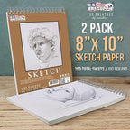 U.S. Art Supply 8"x10" Top Spiral Bound Sketch Book, 2 Pack, 100 Sheets Each, 60lb (100gsm), Acid-Free, Artist Sketchbook, Drawing Pad for Adults & Students