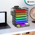 GoldOrcle 8 Tier Paper Letter Tray Organizer with Drawer & 2 Pen Holders, Mesh Desk File Holder Storage Organization for Home School Classroom & Office