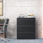 mysteeldepot 3 Drawer Lateral File Cabinet for Home Office, Lateral File Cabinets with Lock, Metal File Cabinet, Heavy Duty File Storage Cabinet for Legal/Letter/A4 Document, Assembly Required, Black