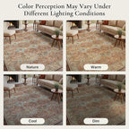 GENIMO 3x5 Area Rugs for Living Room, Machine Washable Non Slip Rugs, Low Pile Lightweight Print Rug for Bedroom, Dining Room, Home Office, Vintage Brick Red