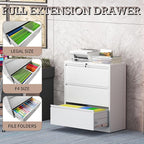 mysteeldepot 3 Drawer Lateral File Cabinet with Lock, Metal File Cabinet, Lateral File Cabinets for Home Office, Heavy Duty File Storage Cabinet for Legal/Letter/A4 Document, Assembly Required, White