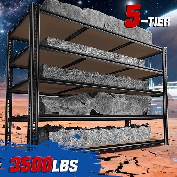 ROOMFAVE 3500LBS Garage Shelving 60" W Metal Shelving 72" H Storage Shelves Heavy Duty 5 Tier Adjustable Shelving Unit for Storage Rack Pantry Shelf Commercial,60" W x 24" D x 72" H,2PC