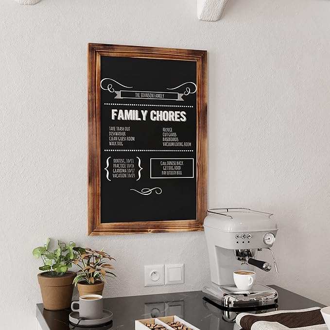HBCY Creations 20" X 30" Torched Brown Solid Wood Frame Wall Chalkboard, Magnetic Surface, Home Décor, Restaurant & Café Menus, Blackboard, Includes Chalk, Eraser & Hanging Hardware