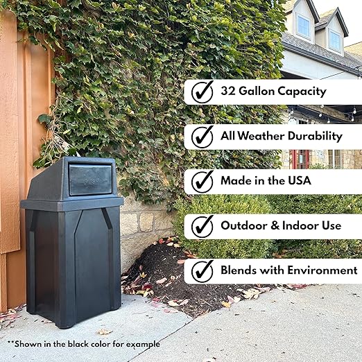 Sturdy Essentials Campus Collection 32 Gallon Square 100% Recycled Plastic Heavy Duty Indoor or Outdoor Commercial Trash Can with Push Lid | Great for Schools and Businesses - Red