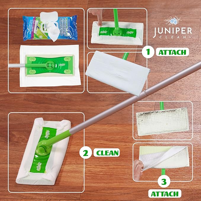 Juniper CLEAN Wet Floor Wipes, Multi Surface Floor Cleaner Wet Mop Pads Fit Swiffer Sweeper Mop, Fresh Scent & Plant-Based Textured Cloth Trap Absorb Dirt, 20 Count (Pack of 12)