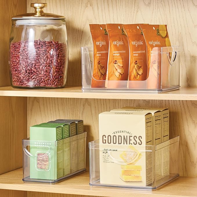iDesign Plastic Stackable Kitchen Cabinet Storage Bin with Handles - Clear Pantry Organizer