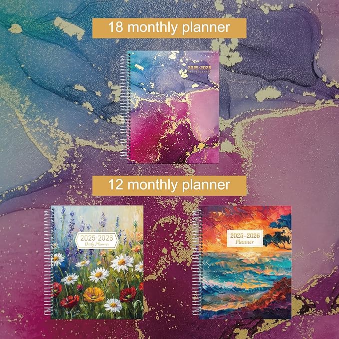 CAGIE Planner 2025-2026: 18 Months Jul 2025 - Dec 2026 Calendar Planners Weekly and Monthly 8.5" x 11" Large Spiral Planners for Women Hourly Daily Yearly Agenda with Tabs Stickers, Marble