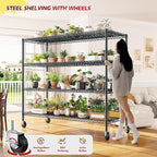 REIBII 75.6" H Storage Shelves Metal Shelving Unit with Wheels 55''W Garage Shelving Heavy Duty Wire Shelves for Storage Rack Adjustable Pantry Shelf Commercial Industrial Shelving,55.5''W X 24" D