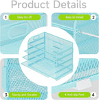 Cawukege 5 Tier Paper Organizer with Handle, Metal Mesh Desk Organizer File Folder Paper Letter Tray Desktop Document Sorter for Classroom, School, Office Accessories Organization and Storage - Blue