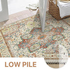 GENIMO 8x10 Area Rugs for Living Room, Machine Washable Non Slip Vintage Retro Rugs, Low Pile Lightweight Chenille Print Rug for Bedroom, Dining Room, Home Office,Floral Blossom
