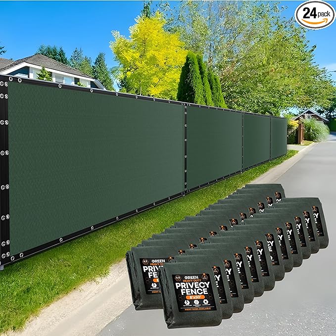 Xpose Safety Privacy Fence Screen 8’ x 50’ (24 Pack) – Heavy Duty Green Mesh with 90% Visibility Block, UV Protection – for Garden, Yard, Nursery, Kennel, Dog Run, Greenhouse