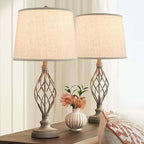 Beige Fabric Lamp Shade Set of 2 Medium Lamp Shades-11"×13"×10" Inch, Lampshades fit with Spider for Table Lamps, Floor Replacement, Modern Farmhouse Lamp Shade,Required Assembly