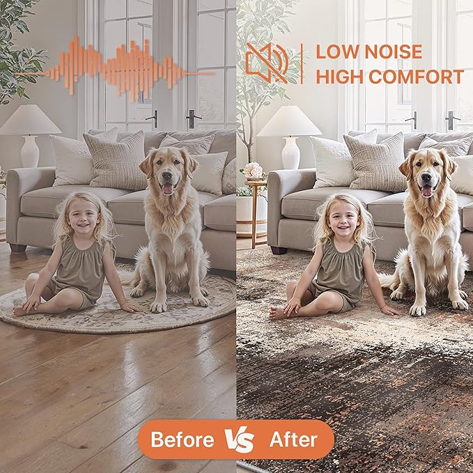 GENIMO Washable Area Rugs for Living Room, 8x10 Vintage Non Slip Rugs, Low Pile Lightweight Soft Print Rug for Bedroom, Dining Room, Home Office, Brown Orange