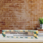 Signs ByLITA Floral Pattern Customized Nameplate | Golden Rose Personalized Full Color Acrylic Desk Sign