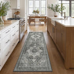 GENIMO 2x6 Runner Rugs for Hallway, Machine Washable Non Slip Vintage Rugs, Low Pile Lightweight Soft Print Rug for enrtyway, Corridor, Home Office, Kitchen, Charcoal Gray