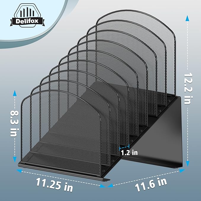 Inclined Desk File Organizer, 8-Section Upright Desk Organizer File Sorter for Office Classroom Desktop Organization, Black, 1Pack