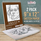U.S. Art Supply 9”x12 Premium Heavy-Weight Paper Spiral Bound Sketch Book: 90 Pound (160gsm), 30-Sheet Drawing Pad (2 Pack)