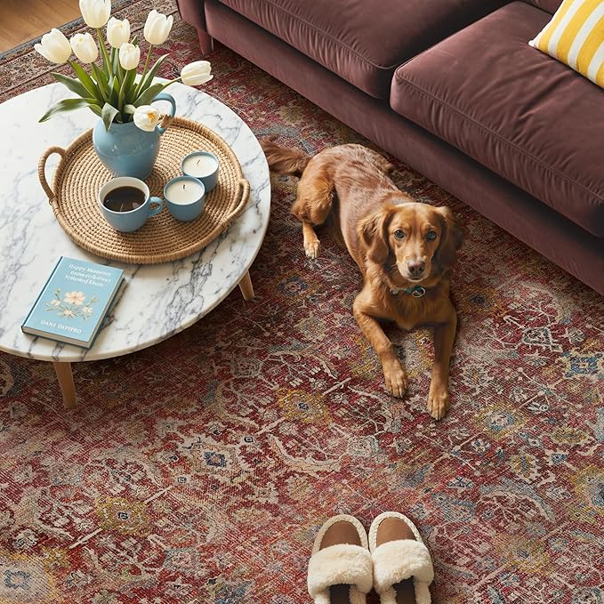 GENIMO 2x5 Runner Rugs for Hallway, Machine Washable Non Slip Vintage Rugs, Low Pile Lightweight Soft Print Rug for enrtyway, Corridor, Home Office, Kitchen, Mocha Brick