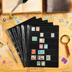 5 Sheets 10 Pages Postage Stamp Album Pages, 7 Pockets 7.7x 1.35in Stamp Collection Inserts, 9 Hole Standard Stamp Collecting Album Sleeves for Stamp Collection Binder IS010710