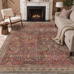 GENIMO 6x9 Area Rugs for Living Room, Machine Washable Non Slip Vintage Rugs, Low Pile Lightweight Chenille Print Rug for Bedroom, Dining Room, Home Office, Mocha Brick