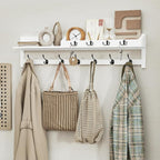 AMBIRD 35 inch Coat Rack Wall Mount, Extra Long Coat Hooks Wall Mount, Entryway Shelf with 7 Dual Coat Hooks 4 Key Hooks Mail Organizer, Wooden Wall Coat Rack with Hooks, Key Holder Rack (White)