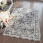 Rugcomf Area Rug 4x6 Rug Washable Boho Rugs Non Slip Low Pile Soft Floral Small Carpet for Bedroom, Bedside, Kids Room, Office, Dining Room(Grey)