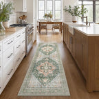 GENIMO 2'6"x8 Runner Rugs for Hallway, Machine Washable Non Slip Vintage Rugs, Low Pile Lightweight Soft Print Rug for enrtyway, Corridor, Home Office, Kitchen,Sage Green