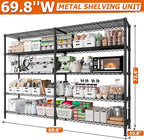REIBII 1600LBS Storage Shelves 69.8''W Metal Shelving 5 Tier Wire Shelving Unit,Pantry Shelves Kitchen Shelves Adjustable Wire Commercial Shelf for Garage Storage Shelves, 69.8" Wx15.8 Dx72.4 H, Black