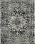GENIMO 8x10 Area Rugs for Living Room, Machine Washable Non Slip Vintage Rugs, Low Pile Lightweight Chenille Print Rug for Bedroom, Dining Room, Home Office, Charcoal Gray