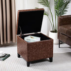 Adeco 18" Storage Ottoman Foot Rest Stool, Walnut Leather Ottoman with Black Solid Wood Legs and Hinged Lid, Small Foot Stool for Living Room, Bedroom