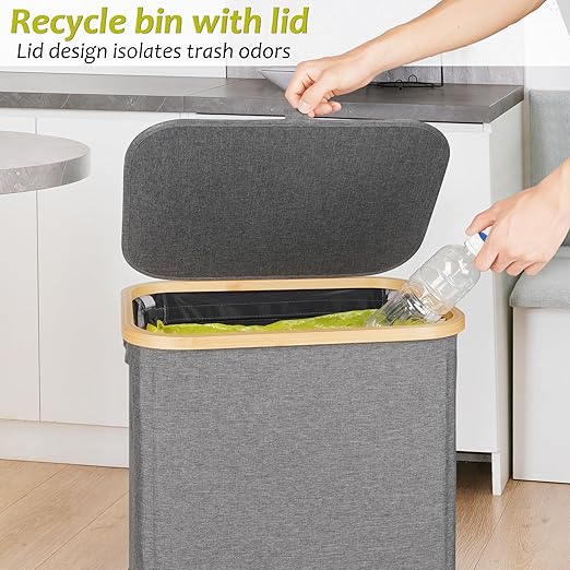 efluky Recycling Bin Holder 100L, 26 Gallon Trash Can with Lid, Garbage Bag Holder for Yellow Bags, Easy Removal, (Inner Bag Not Included) -Grey