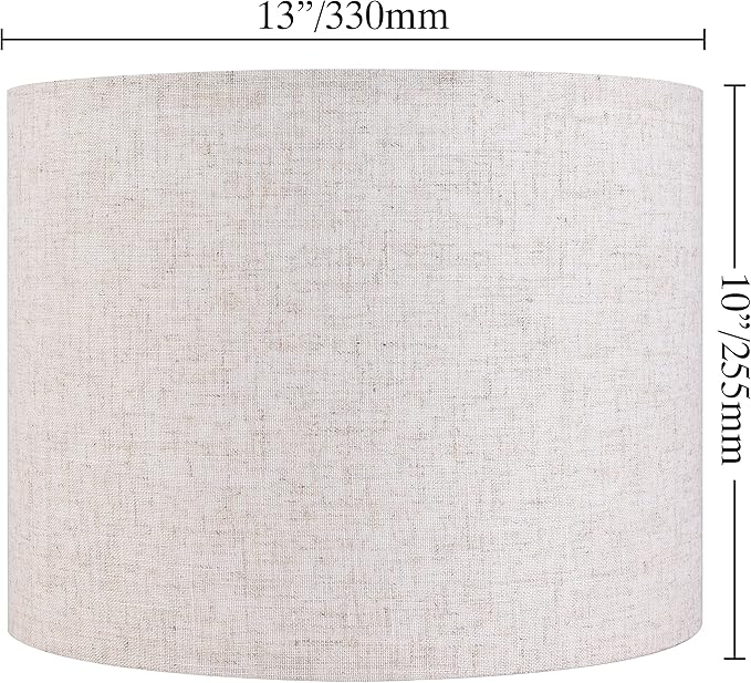 Set of 2 Drum Lampshades for Table, Floor & Bedside Lamps - 13 * 13 * 10 inch, Medium Beige Gray Shades - Natural Fabric Spider Fitter - Modern & Rustic Interiors - By GO&SO Assembly Required
