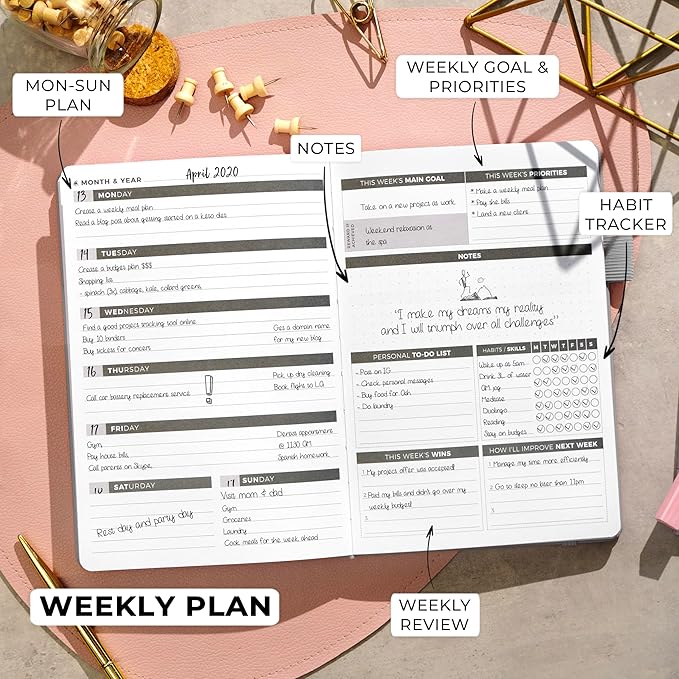 Clever Fox Planner – Undated Weekly & Monthly Planner for Productivity, Time Management & Goals – Organizer Journal – A5 (Gray)