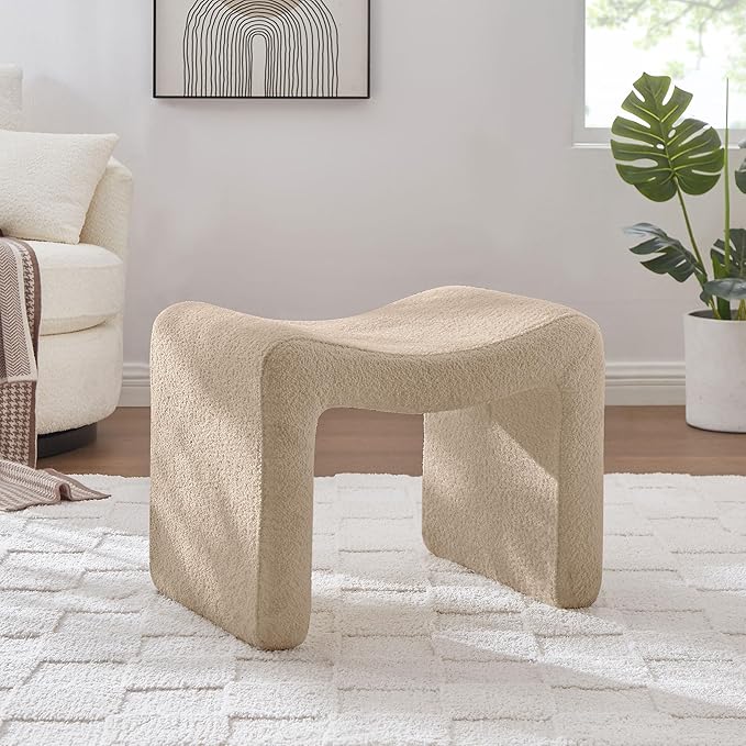VANOMi Small Footstool Ottoman, Multi-Functional Modern Foot Stool, Sofa Footrest Extra Seating for Living Room, Entryway, Hallways and Bedrooms, Small, Camel