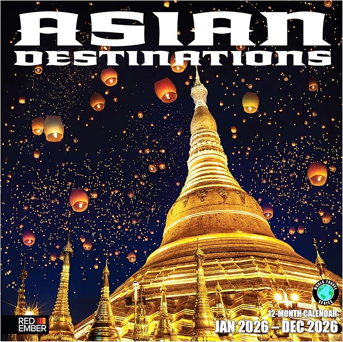 RED EMBER Asian Destinations 2026 Wall Calendar 12 Month | 12" x 24" Open | Thick & Sturdy Paper | Holiday Gift | Travel Calendar 2026