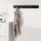 SKOLOO Coat Rack Wall Mounted - 38.3'' Long, Wooden, Heavy Duty, Rustic Coat Hooks for Wall, 16'' Hole to Hole, Wall Coat Rack with 10 Triple Hooks for Hanging Clothes, Jacket, Hat(Black)