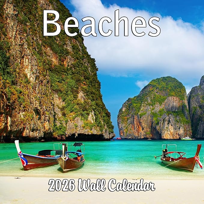 2026 Beaches Monthly Wall Calendar | Tropical Beaches Travel Calendar 2025-2026