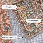 GENIMO 2x10 Runner Rugs for Hallway, Machine Washable Non Slip Vintage Rugs, Low Pile Lightweight Soft Print Rug for enrtyway, Corridor, Home Office, Kitchen, Terracotta Indigo